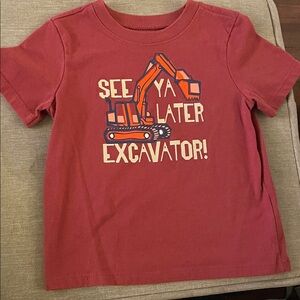 Red Graphic Tee with Excavator Print